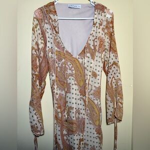 petal + pup Paisley Sio Long Sleeve Midi Dress | Size Small | Boho Maximalist